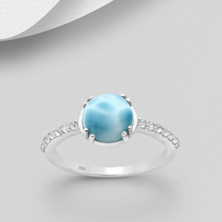 Inel din argint veritabil 925 cu larimar natural si diamante artificiale